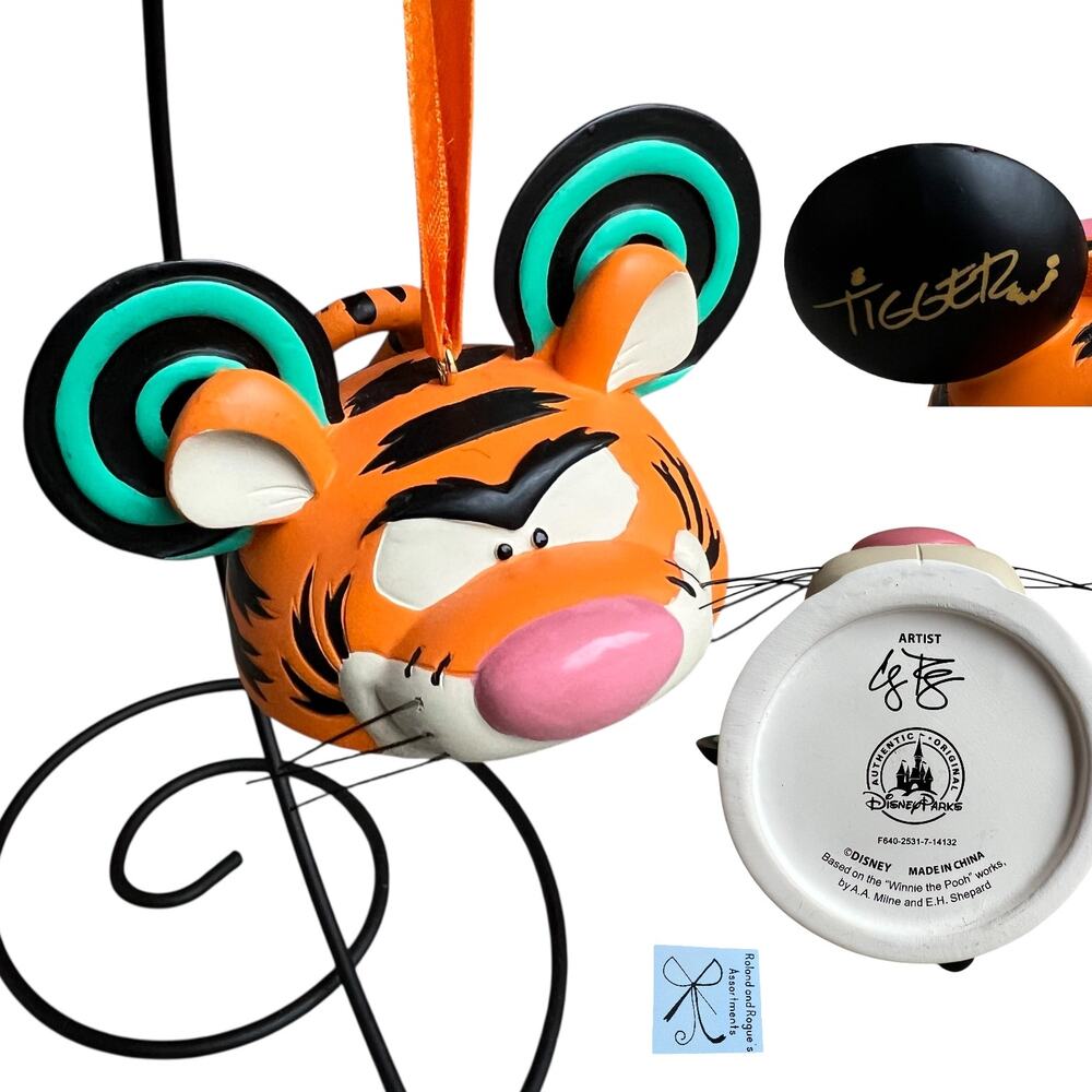 Disney Parks Artist Signed Mickey Mouse Ears Winnie the Pooh Tigger Ornament